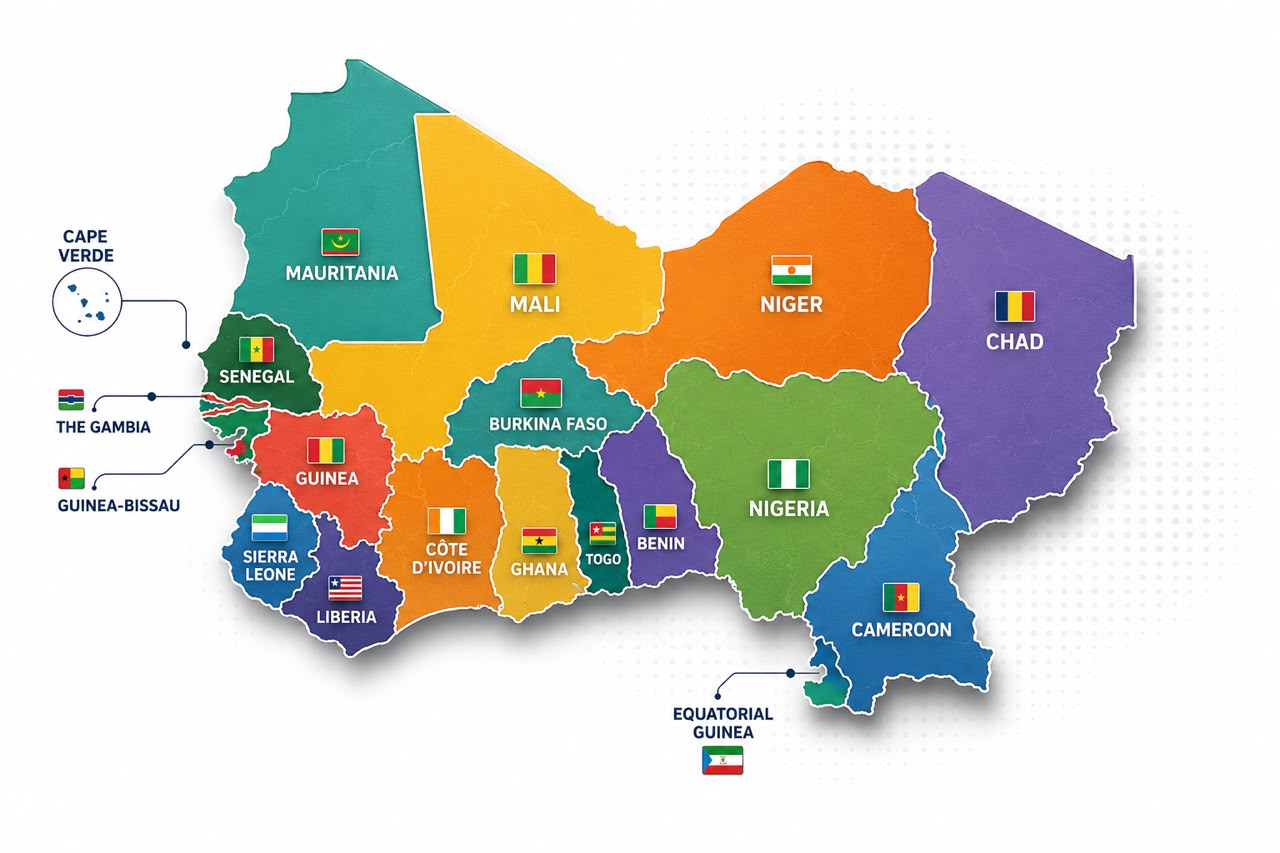 Map of West and Central Africa showing HR24's operating region